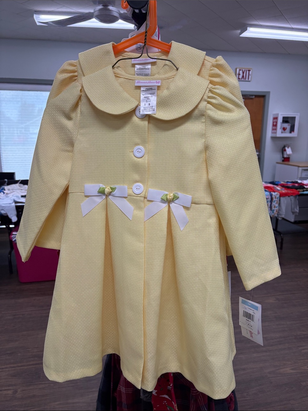 Bonnie Jean Pale Yellow Girls Pea Coat with White Bows